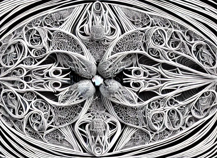 Prompt: symmetry! human fetus, intricate, filigree!, frosted, elegant, highly detailed, concept art, smooth, sharp focus, lineart, illustration, 3 d occlusion, penned with black on white on gray, 8 k