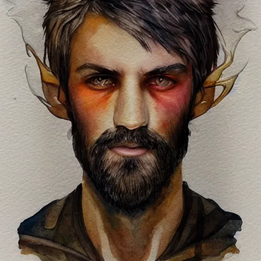 Prompt: water color art on paper, fire elf portrait, highly detailed, award - winning artstation, masterpiece