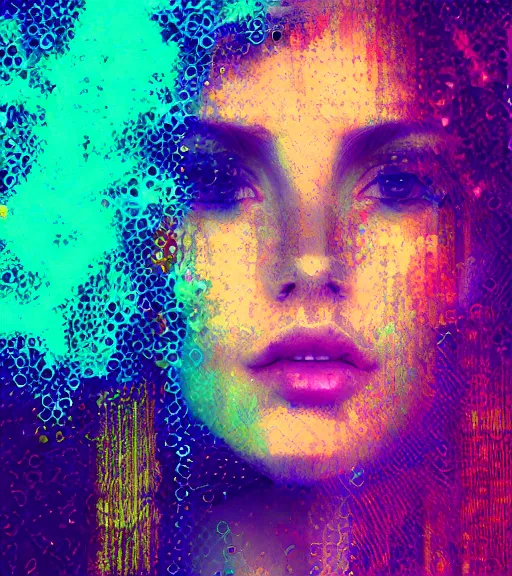 Prompt: glitch art portrait of a pretty lady selfie trending on artstation