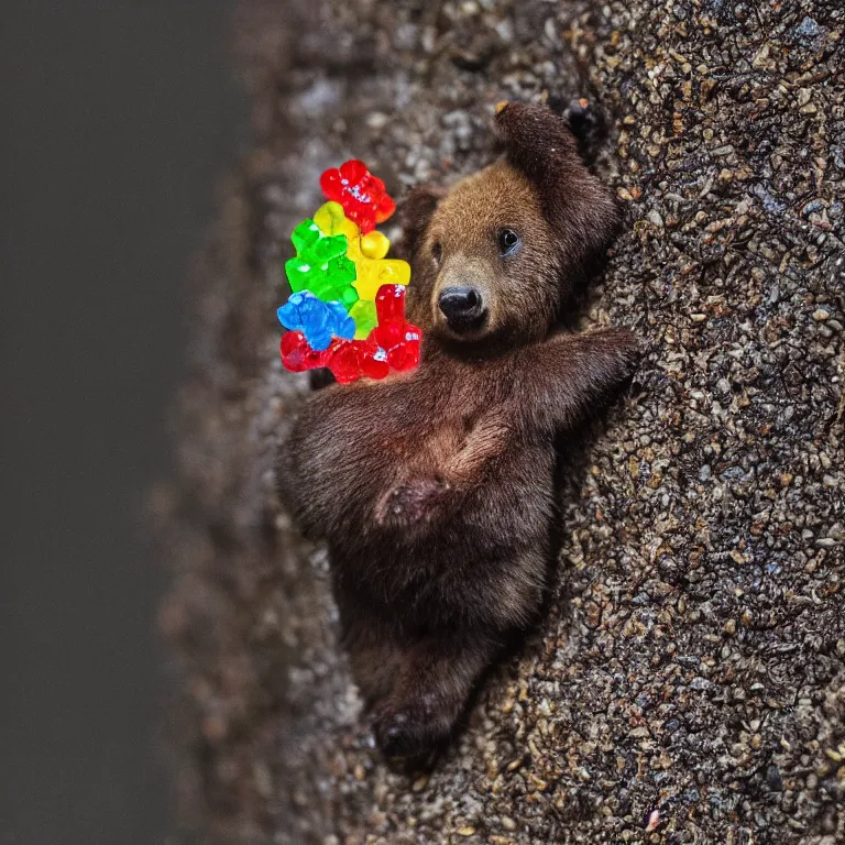 Prompt: close up national geographic photo of wild candy gummy bear wildlife photograph