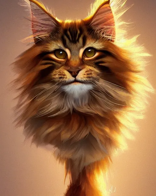 Image similar to beautiful maine coon as honey, made of honey, wearing honey - themed miniskirt, award winning creature portrait photography, extremely detailed, artstation, 8 k, sensual lighting, incredible art, wlop, artgerm, backlit, rim lighting, hi - fructose