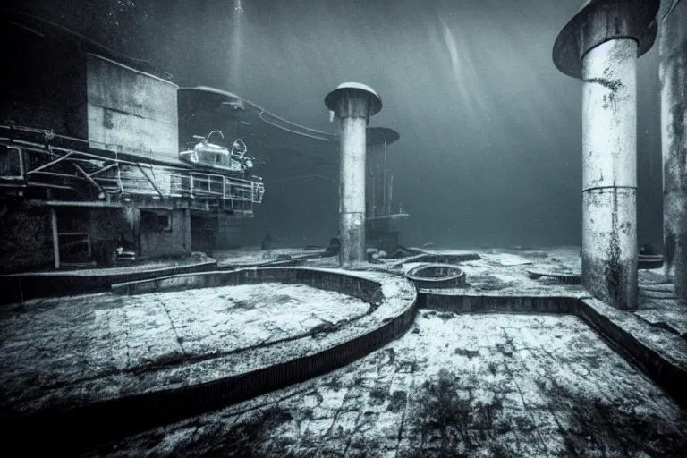 Prompt: underwater facility, sinister, dark, mysterious