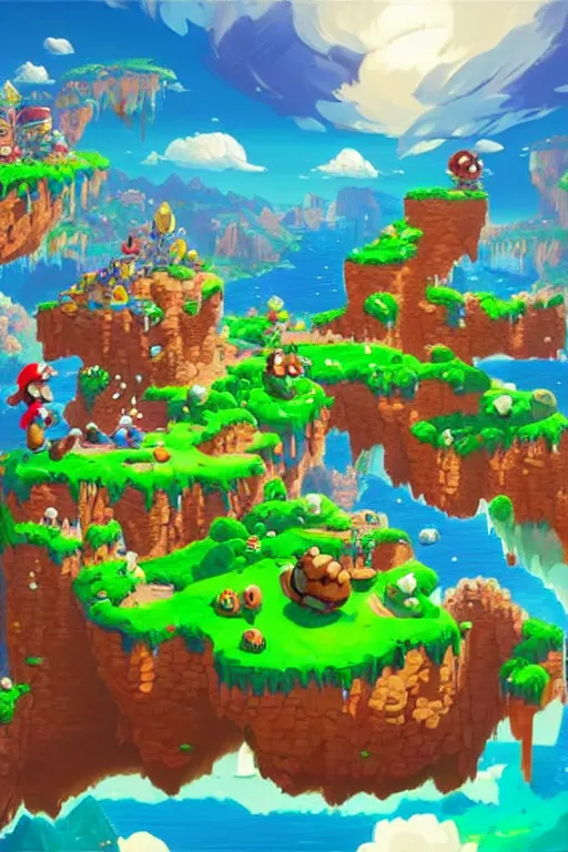 Image similar to epic landscape of super mario world stylized as fornite style game design fanart by concept artist gervasio canda, behance hd by jesper ejsing, by rhads, makoto shinkai and lois van baarle, ilya kuvshinov, rossdraws global illumination radiating a glowing aura global illumination ray tracing hdr render in unreal engine 5