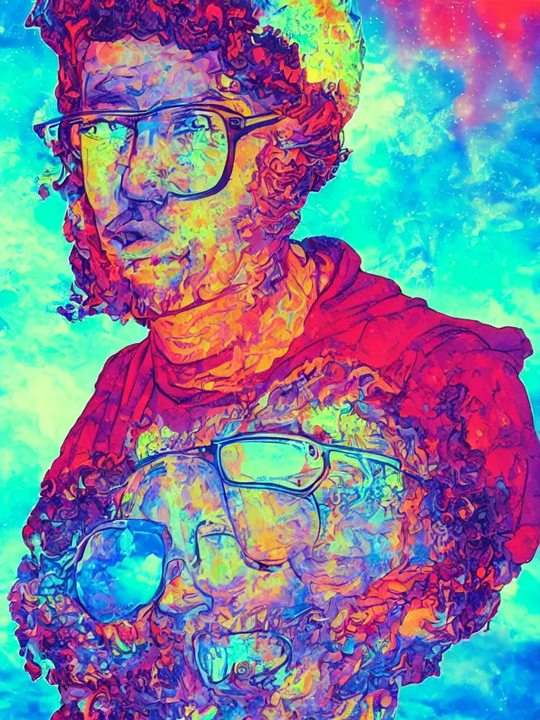 Prompt: a claymation transparent glass portrait of a young english man holding a colorful blotter paper of lsd acid and dreaming psychedelic hallucinations in the vast icy landscape of antarctica, by soul bass, 8 k, artstation