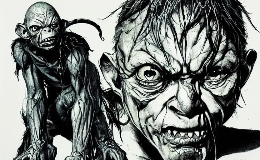 Image similar to yoji shinkawa drawing of gollum