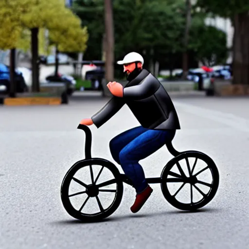 Image similar to Man riding a comically tiny bicycle