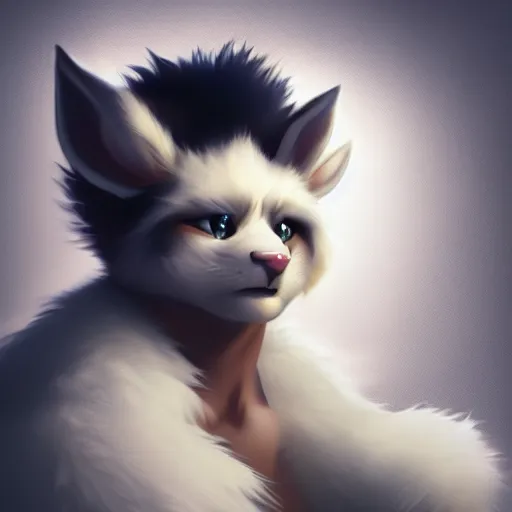 Image similar to cute furry girl with four arms, big fluffy ears, white fur and dark skin, dramatic lighting, cinematic, artstation, anime style