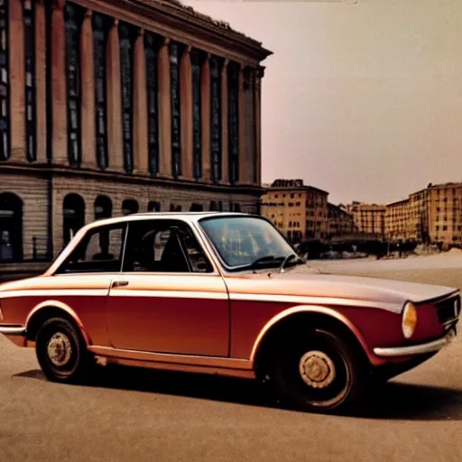 Prompt: fiat 124 berlina in soviet city. Film poster. Epic cinematic