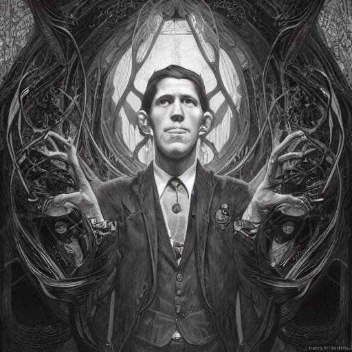 Prompt: amazing lifelike award winning pencil illustration of h.p. lovecraft trending on art station artgerm Greg rutkowski alphonse mucha cinematic