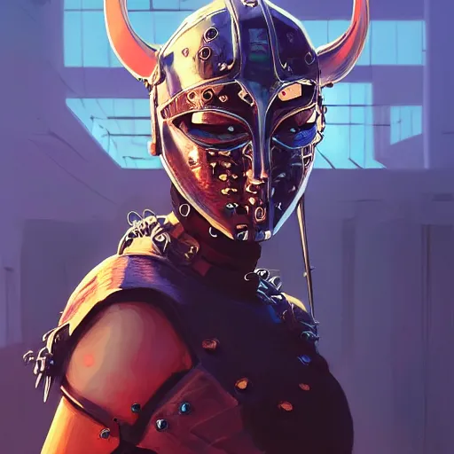 Image similar to cyberpunk viking helmet mask warrior goddess robot ninja fantasy, art gta 5 cover, official fanart behance hd artstation by jesper ejsing, by rhads, makoto shinkai and lois van baarle, ilya kuvshinov, ossdraws