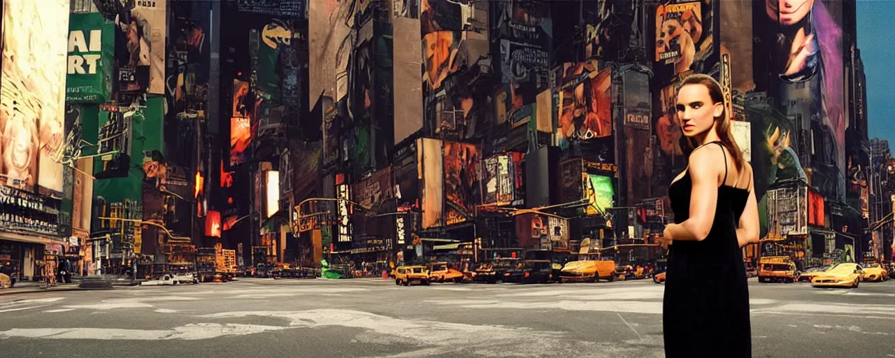 Image similar to “ the incredible hulk with the face of natalie portman, film still, studio lighting, on a busy street of new york city ”