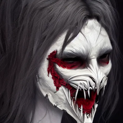 Prompt: painting portrait of a vampire wearing a wolf face mask, artstation, ultra detailed