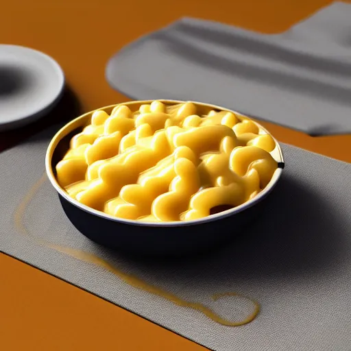 Image similar to A bowl of Mac and cheese, hyper realistic, ray tracing, gold yellow cheese,