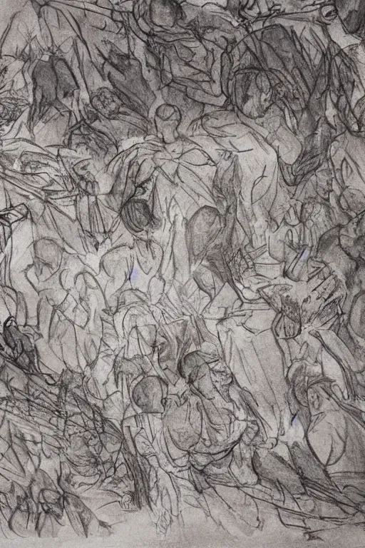 Image similar to a drawn man standing in the rain. pencil sketch.