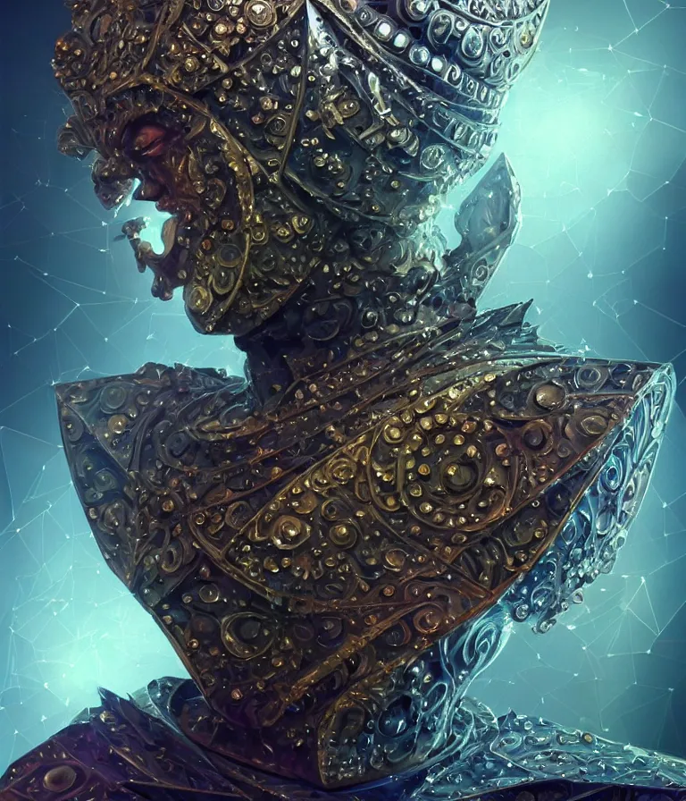 Prompt: front!!! shot of a court jester!!! character, mesmerizing fractal hypercubes, platinum cracked, dark holography!!!, future, metallic galactic, crystalline edges, polygonal, elegant, highly detailed, centered, (((artstation, concept art, jagged, sharp focus, artgerm, Tomasz Alen Kopera, Peter Mohrbacher, donato giancola, Joseph Christian Leyendecker, WLOP, Boris Vallejo))), ((raytracing)), mugshot!!!!!, ugly!!!!!!, octane render, nvidia raytracing demo, octane render, nvidia raytracing demo, octane render, nvidia raytracing demo, 8K, cinematic, masterpiece