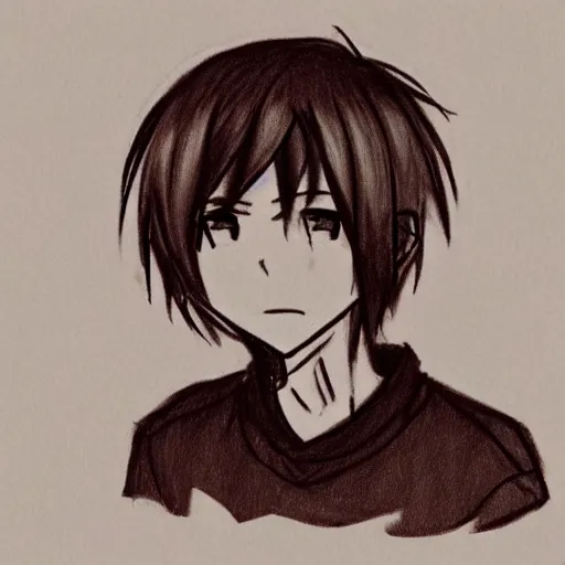Prompt: anime simple sketch of a teenage boy with very short side part hair smiling trending on artstation