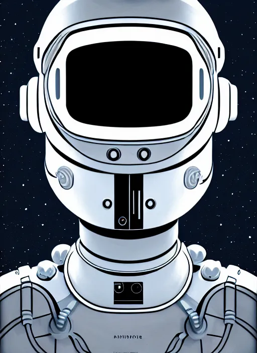 Image similar to symmetry!! portrait of a robot astronaut, moon, horizon zero dawn machine, intricate, elegant, highly detailed, digital painting, artstation, concept art, smooth, sharp focus, lineart, illustration, penned with black ink on white background, isolated, 8 k