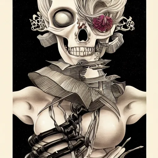 Prompt: anime manga skull portrait young woman skeleton, cuphead, steamboat willy, intricate, elegant, highly detailed, digital art, ffffound, art by JC Leyendecker and sachin teng