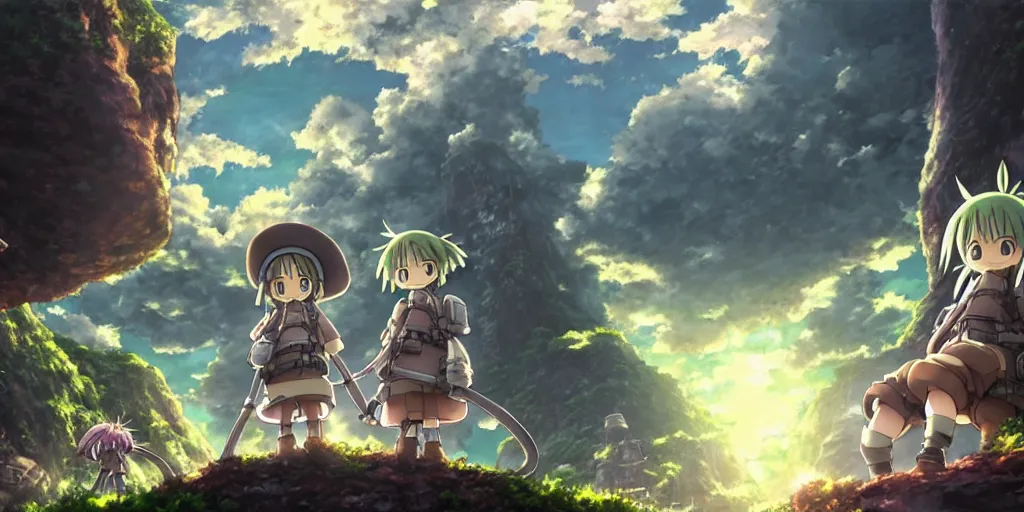 Image similar to made in abyss anime underground landscape art, anime key visual, tag art