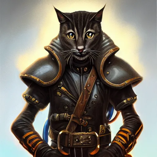 Image similar to portrait painting of a black tabaxi biker, sharp focus, award - winning, trending on artstation, masterpiece, highly detailed, intricate. art by merwild and ernesto irawan and rachel denton