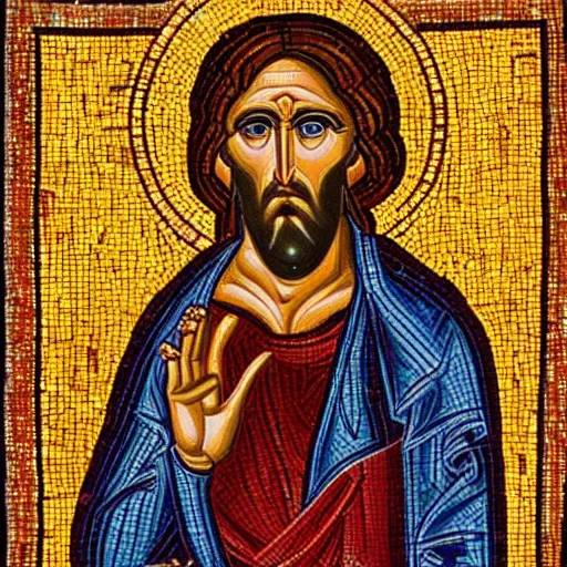 Prompt: byzantine mosaic of jesus christ, very realistic, detailed and high resolution