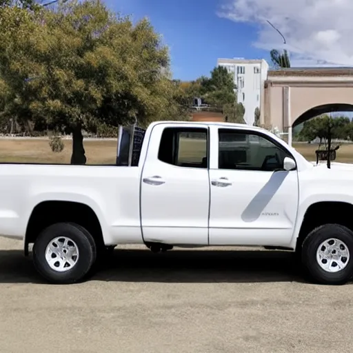 Prompt: A large floating inflatable white Toyota pickup, with paint splatter