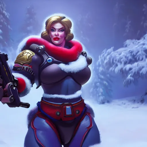 Image similar to a screenshot of arnold schwarzenegger as mei in the snow shooting frost gun in overwatch, portrait, fantasy, beautiful face, vivid colors, elegant, concept art, sharp focus, digital art, hyper - realistic, 4 k, unreal engine, highly detailed, hd, dramatic lighting by brom, trending on artstation