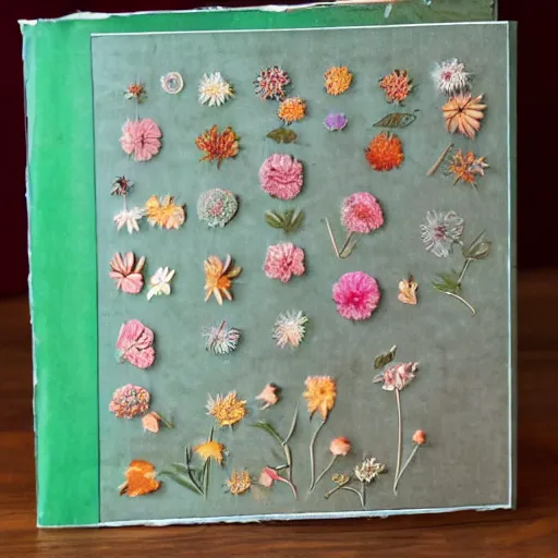 Prompt: pressed flowers in a scrapbook