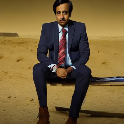 Prompt: office Raj Koothrappali in Better call Saul Goodman, photoshoot