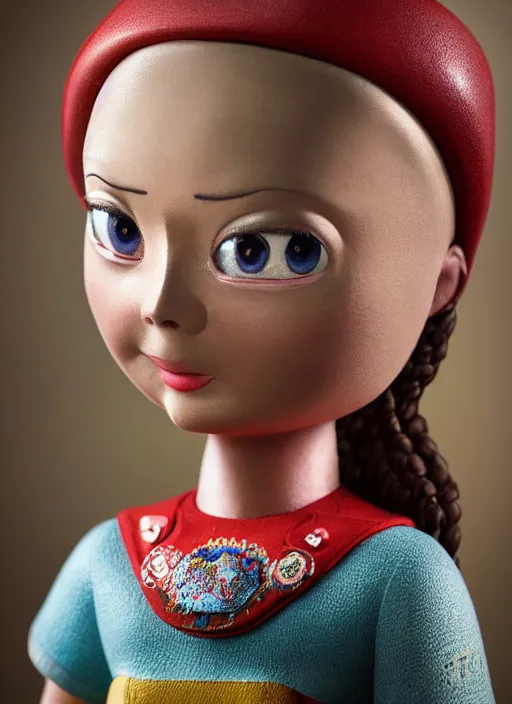 Prompt: closeup portrait of a tin toy greta thunberg, depth of field, zeiss lens, detailed, symmetrical, centered, fashion photoshoot, by nicoletta ceccoli, mark ryden, lostfish, earl nore, hyung tae, frank frazetta, breathtaking, 8 k resolution, extremely detailed, beautiful, establishing shot, artistic, hyperrealistic, octane render