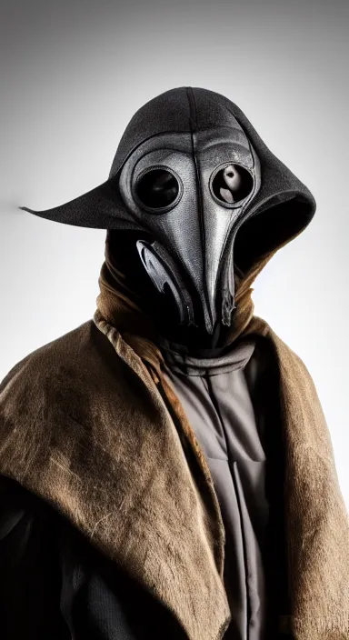 Image similar to high quality picture of a cybernetic plague doctor with his characteristic beaked mask, studio lighting, 4K, high detail