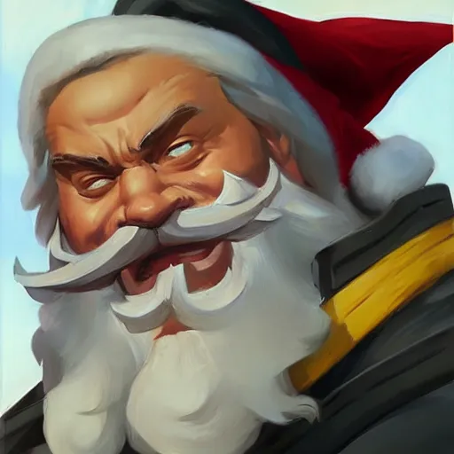 Image similar to greg manchess portrait painting of fully armored santa claus as overwatch character, medium shot, asymmetrical, profile picture, organic painting, sunny day, matte painting, bold shapes, hard edges, street art, trending on artstation, by huang guangjian and gil elvgren and sachin teng