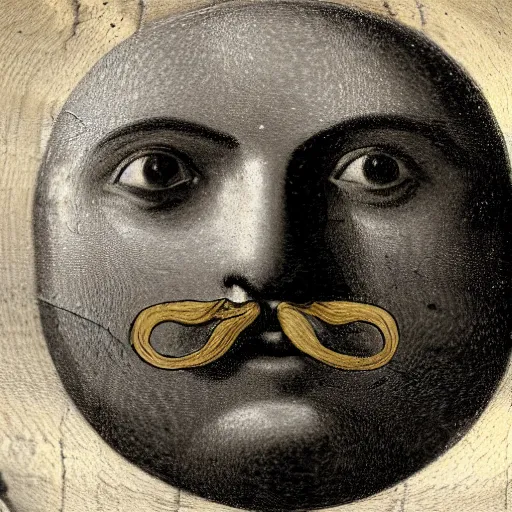 Image similar to ancient portrait of the sun with mustache