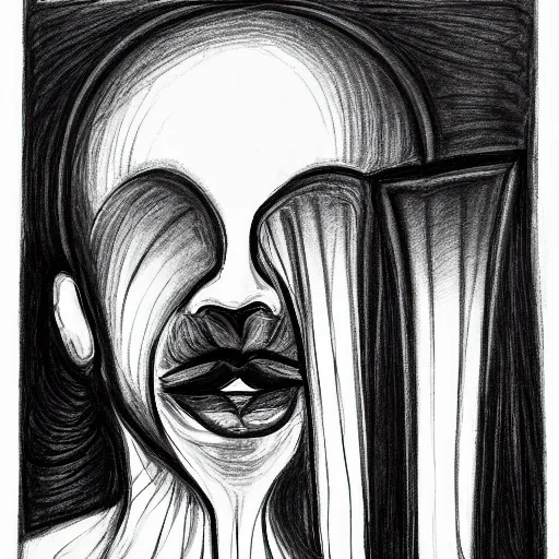 Prompt: an amazing black and white abstract drawing of a contrabass face