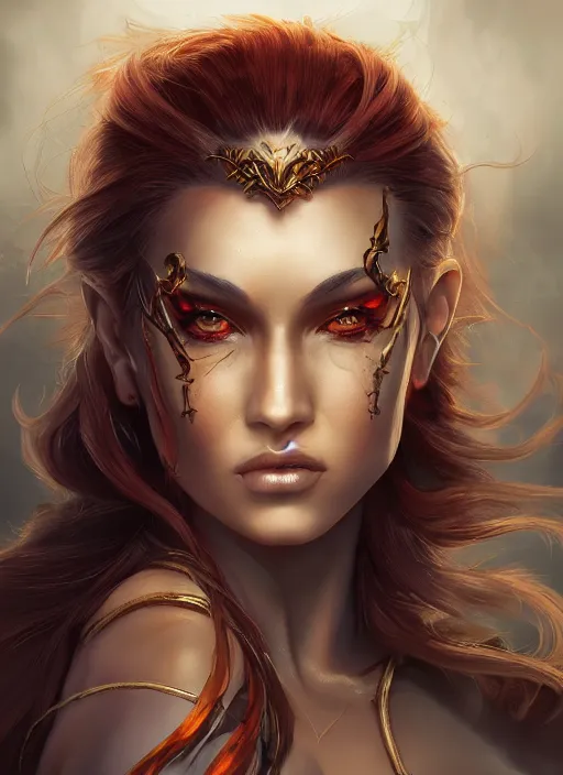 Image similar to portrait of the fire princess, fierce, striking, wonderful shading, realistic perfect face, concept art, dynamic pose, digital illustration, trending on artstation, intricate details, epic composition, sharp focus, 8 k uhd, masterpiece, wlop, ross draws