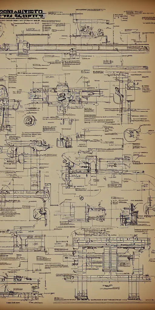 Prompt: robotic cowboy axonometric blueprint, plans, infographic, poster, westworld, year 1850