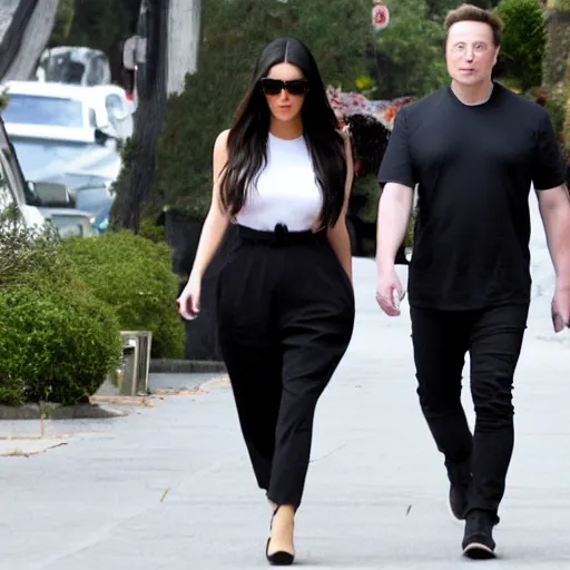 Image similar to paparazzi photo of elon musk dating kim kardashian