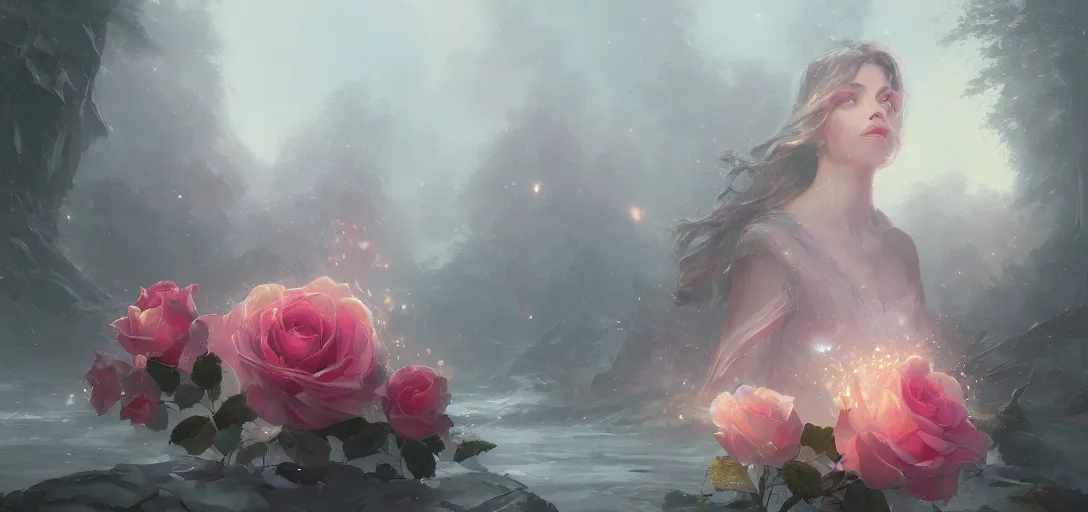 Prompt: a beautiful painting of rose made out of transparent glass by greg rutkowski and thomas kinkade, trending on artstation