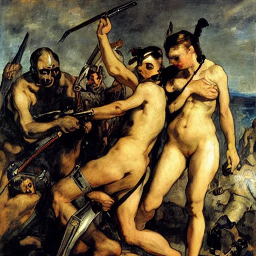 Image similar to cyborgs by eugene delacroix