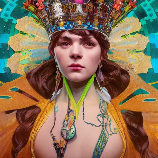 Image similar to a highly detailed chess queen, neon colored, beautiful detail and color, art by john collier and albert aublet and krenz cushart and artem demura and alphonse mucha, volumetric lighting, octane render, 4 k resolution, matte, sharp focus, illustration, art by jacque - louis david, baroque style