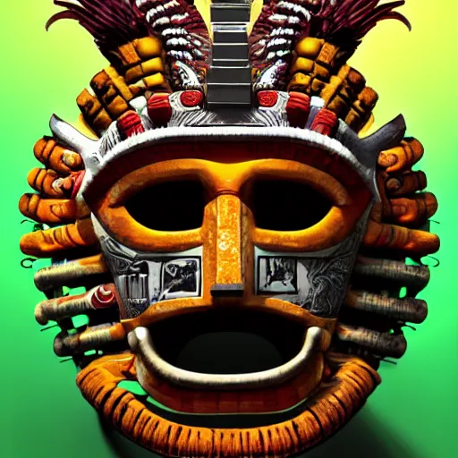 Image similar to a expressive portrait of masked diesel punk quetzalcoatl on the art of mayan ancient culture artstation award - winning realistic sci - f