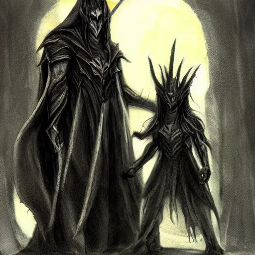 Image similar to terrifying concept art showing morgoth and melkor