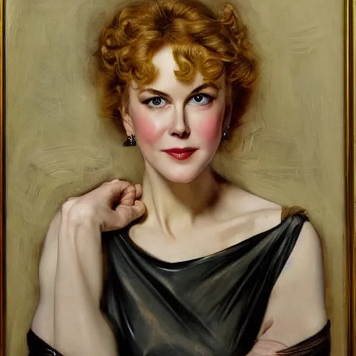 Image similar to young nicole kidman in prey picture by j. c. leyendecker and peter paul rubens, asymmetrical, dark vibes, realistic painting, organic painting, matte painting, geometric shapes, hard edges, graffiti, street art : 2 by j. c. leyendecker and peter paul rubens : 4