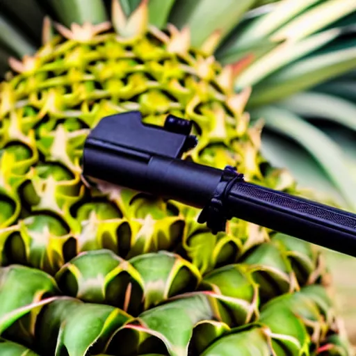 Image similar to product photo of a pineapple combined with a bazooka, center frame, highly detailed, balanced colors