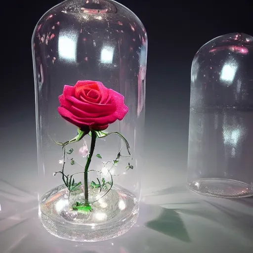 Prompt: a beautiful detailed photo of transparent rose made out of glass beautiful lighting