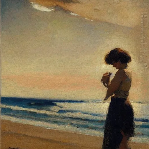 Image similar to woman on the beach, dean cornwell style