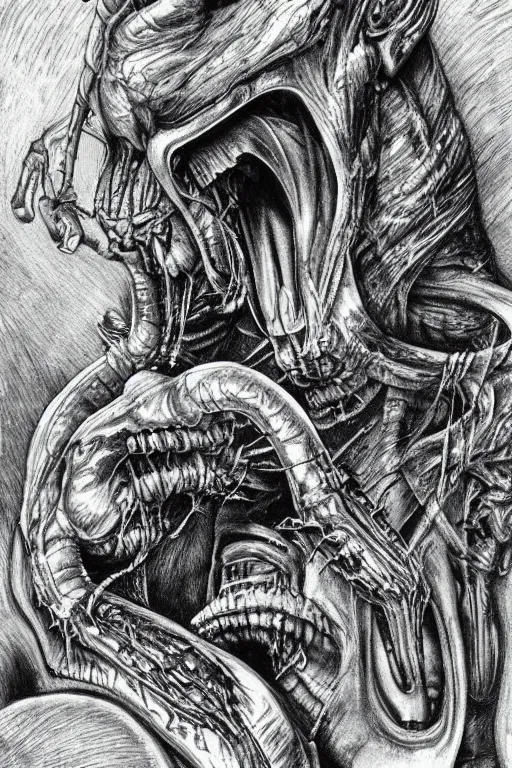 Prompt: saturn devouring his son in the syle of giger, giger, extremely detailed