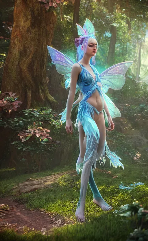 Prompt: a photo of 8 k ultra realistic magical fairy, full body, fantasy forest background, ornate, cinematic lighting, trending on artstation, 4 k, hyperrealistic, focused, high details, unreal engine 5, cinematic