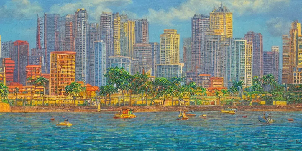 Prompt: colombo sri lanka cityscape, ocean, art by vladimir tretchikoff