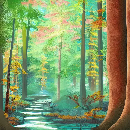 Prompt: a painting of a beautiful forest in Japan, digital painting